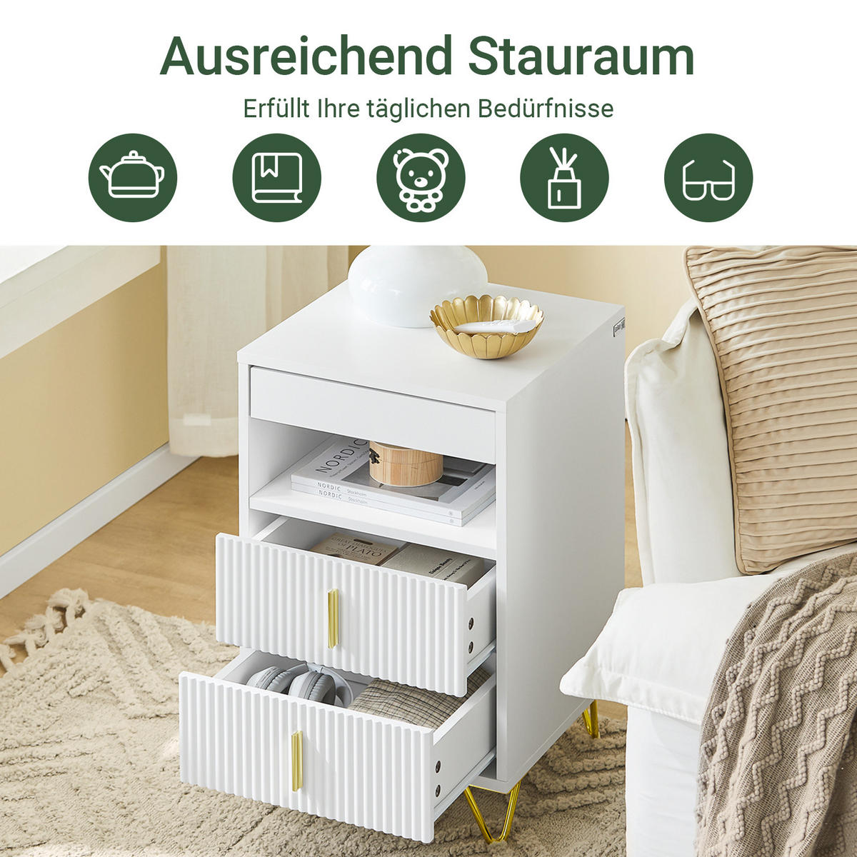 NACHTTISCH Weiß - Weiß, Holzwerkstoff (40/63/40cm) - SoBuy