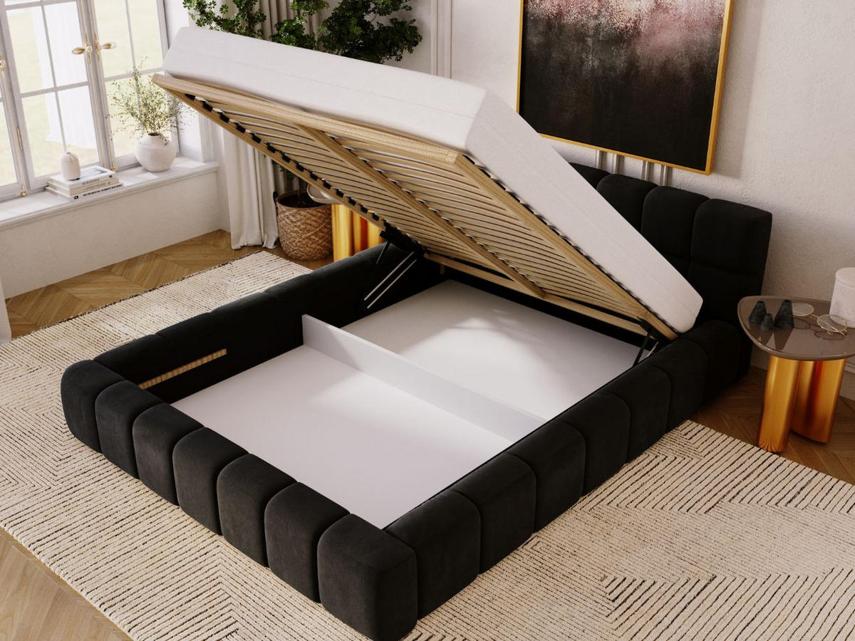 POLSTERBETT Alicante 140x200 Schwarz - Schwarz, Textil (140/200cm) - Graingold