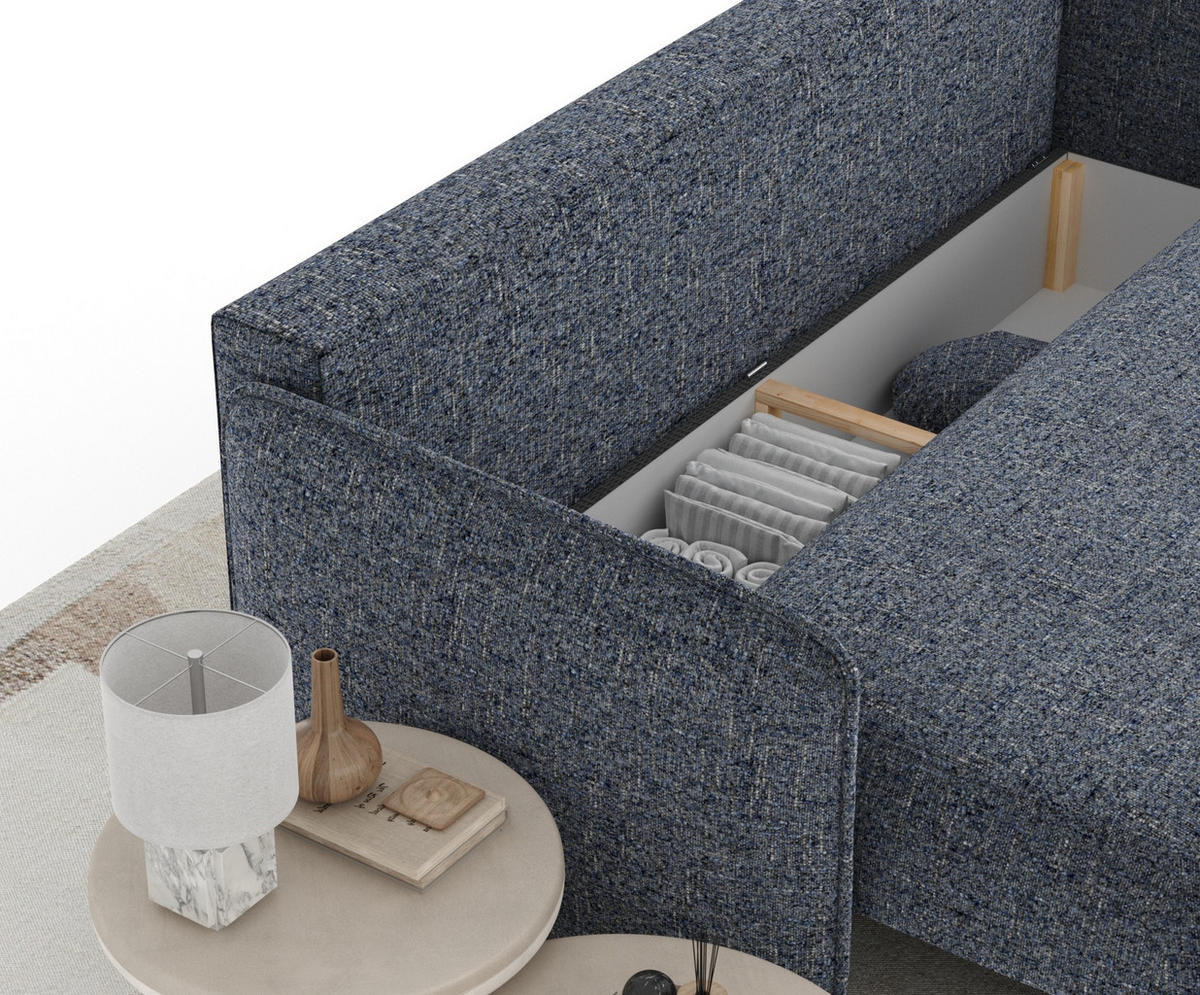 SCHLAFSOFA Mitsis Marineblau Webstoff - Schwarz/Dunkelblau, Holz/Holzwerkstoff (231/93/106cm) - Maison de Reve