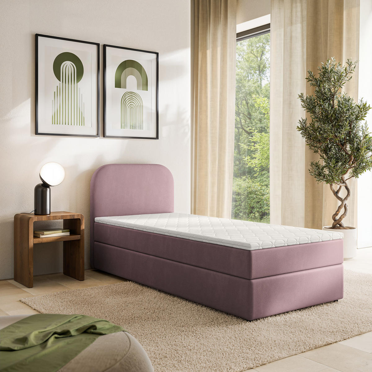 BOXBETT CERIA 100x200 cm mit Matratze und Topper - Rosa - Rosa, Holz/Textil (100/200cm) - MASSENO