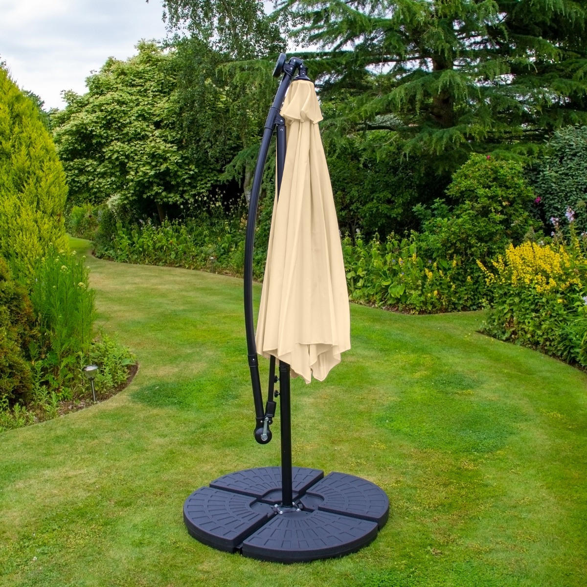 SONNENSCHIRM 300cm LED Ampelschirm mit fächerförmigem Sockel - Beige - Beige, Textil (300/300cm) - Monstershop