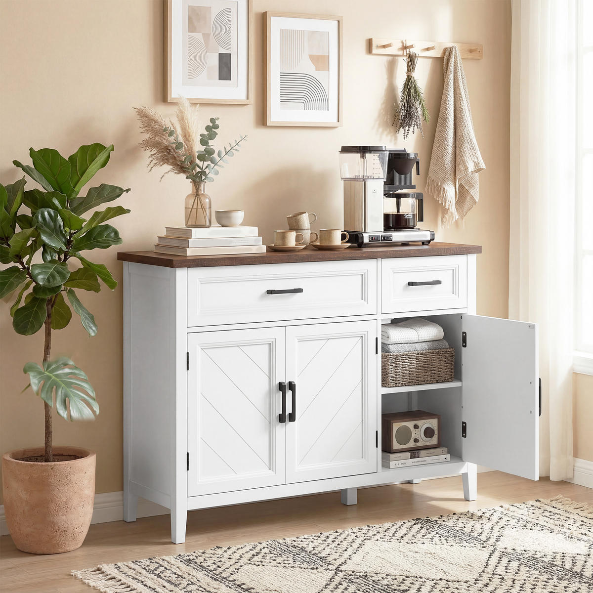 SIDEBOARD Weiß/Braun, 3 Türen, 2 Schubladen, 110/35/80,5 cm - Weiß, Holz (110/80.5/35cm) - PANGIVO