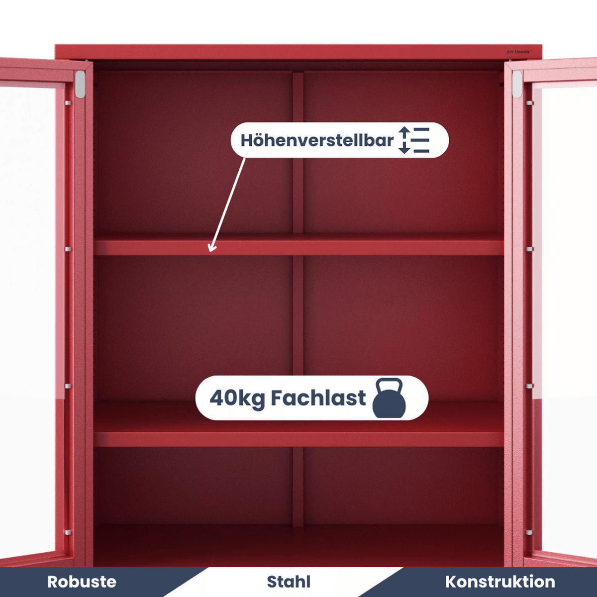 VITRINENSCHRANK Wohnzimmer klein EKER 101,5x80x40cm Rot - Rot, Metall (80/101.5/40cm) - DELUKE