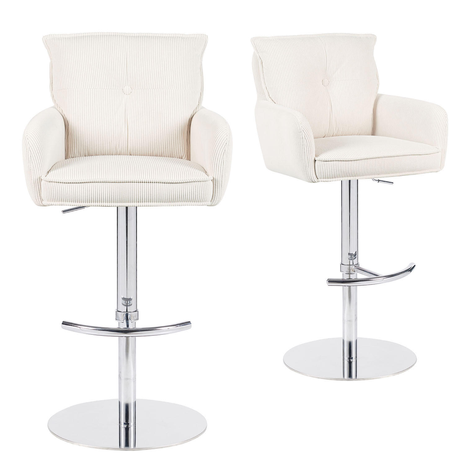 BARHOCKER Kira 2er-Set - Chromfarben/Creme, Textil/Metall (55/95/58cm) - DUBI Möbel