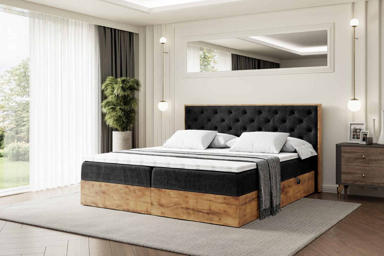 Thumbnail - Altdecor Boxbett, Schwarz, Holzwerkstoff, Höhe ca. 20 cm, 180x200 cm, Schlafzimmer, Betten, Boxspringbetten