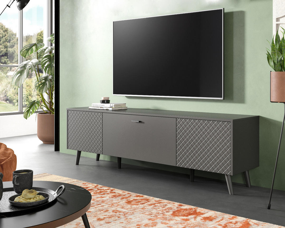 TV-LOWBOARD grau matt 185 cm, TV-Unterteil mit Struktur - Schwarz/Grau, Holzwerkstoff/Metall (185/55/40cm) - Inn.Furn