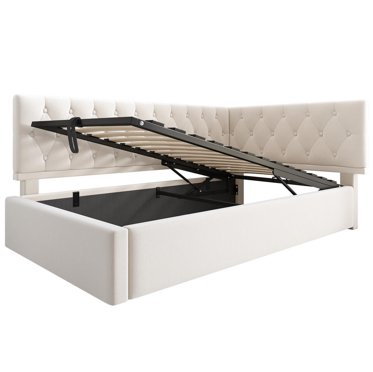 POLSTERBETT 90/200 cm aus Samt mit Bettkasten in Beige - Beige, Textil (90/200cm) - Flora Grace