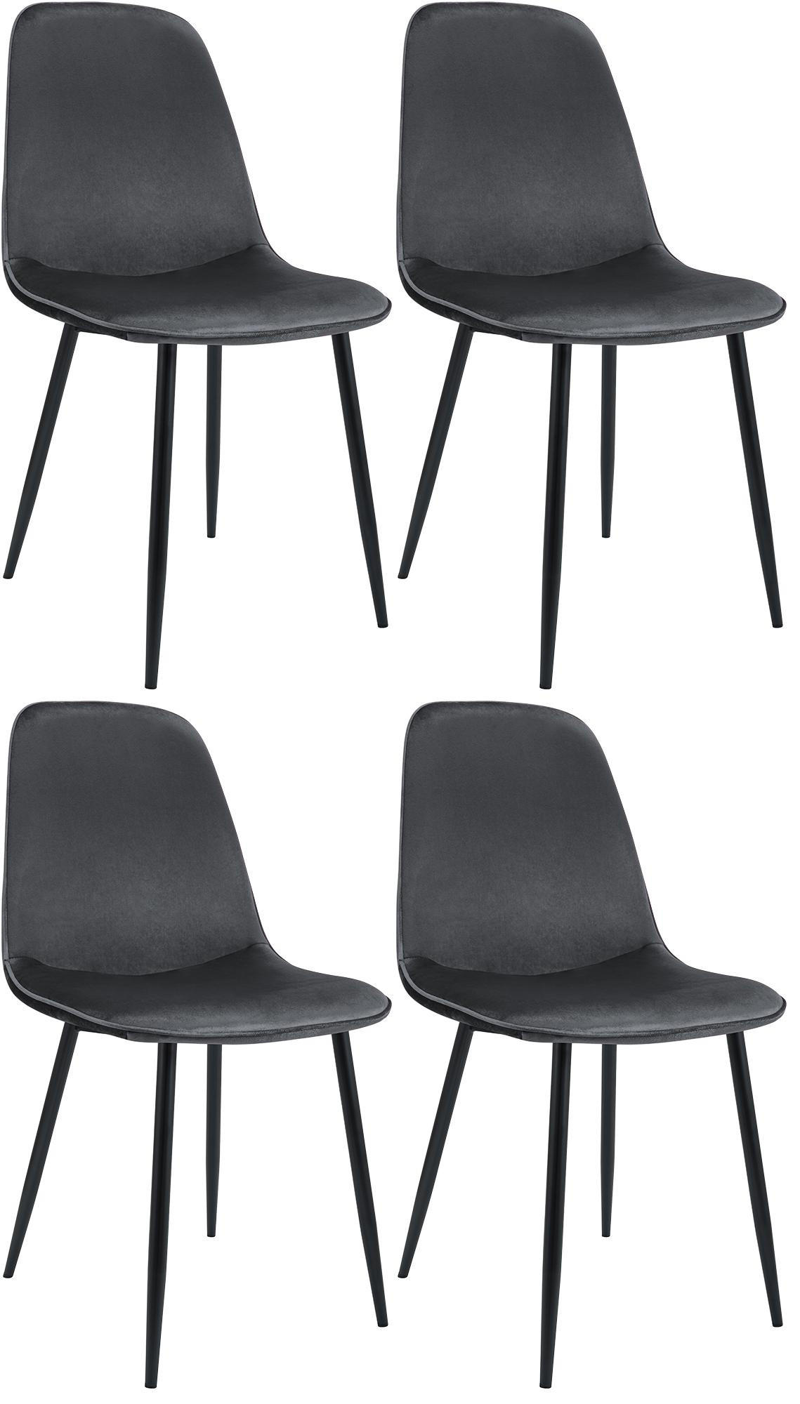ESSZIMMERSTUHL 4er Set Samt Dunkelgrau - Dunkelgrau/Schwarz, Textil/Metall (45/88/54cm) - CLP