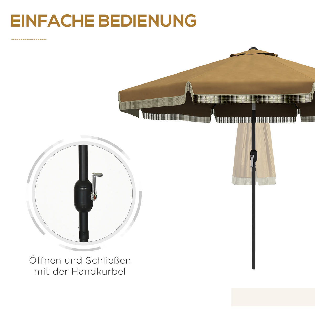 SONNENSCHIRM, Polyester, Stahl, Khaki - Braun, Metall (265/265cm) - Outsunny