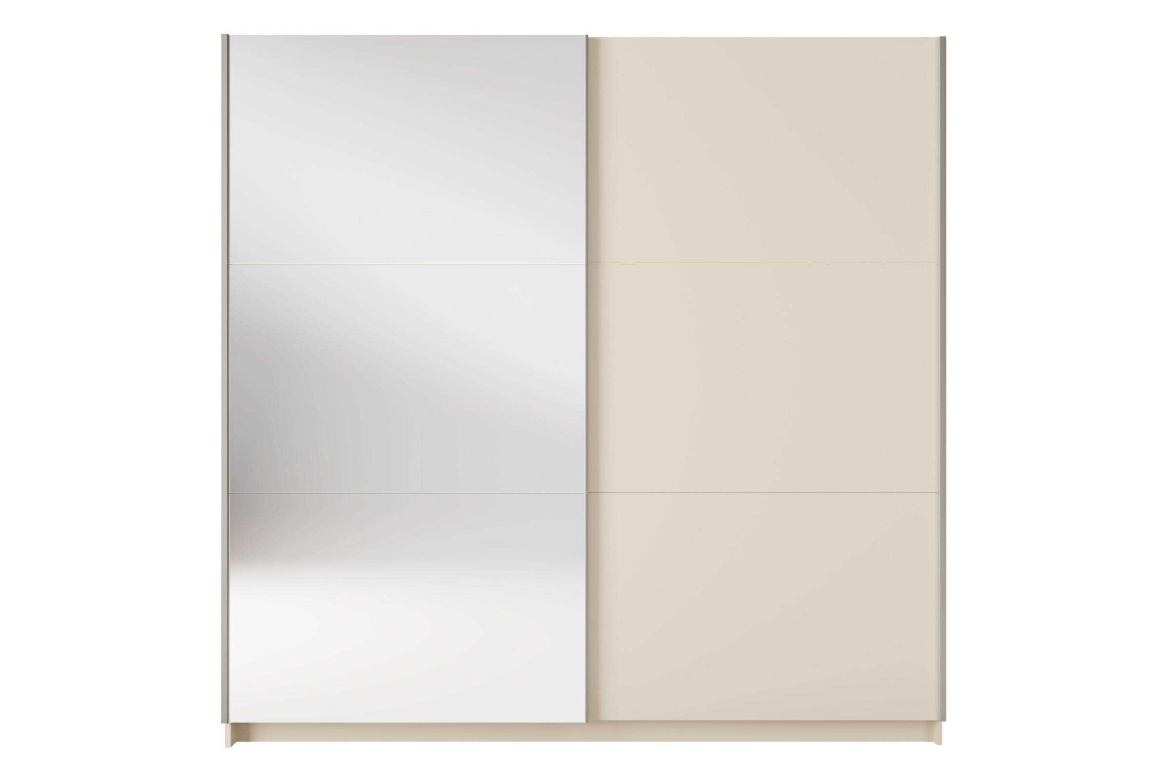 SCHWEBETÜRENSCHRANK ARLO I 150/207 cm in Sandbeige mit Spiegel - Beige, Holzwerkstoff (151/59/207cm) - Deine Möbel 24