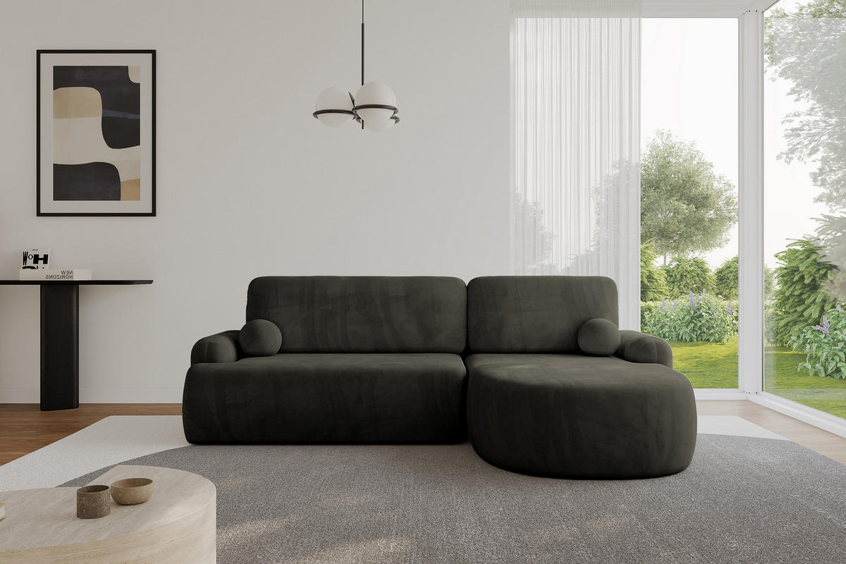 WOHNLANDSCHAFT mit Schlaffunktion und Bettkasten LIRA-L - 264x172x89 Schwarz - Schwarz, Holzwerkstoff/Textil (172/264cm) - ALTDECOR