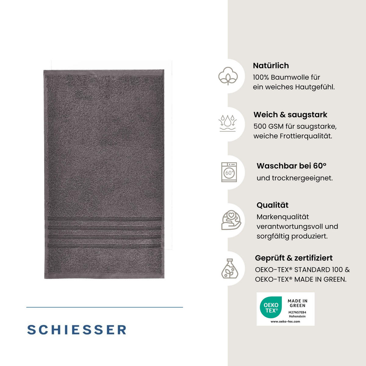 GÄSTETUCHSET Milano - 5-teilig - 30x50 cm - Dunkelgrau - Dunkelgrau, Textil (30/50cm) - SCHIESSER