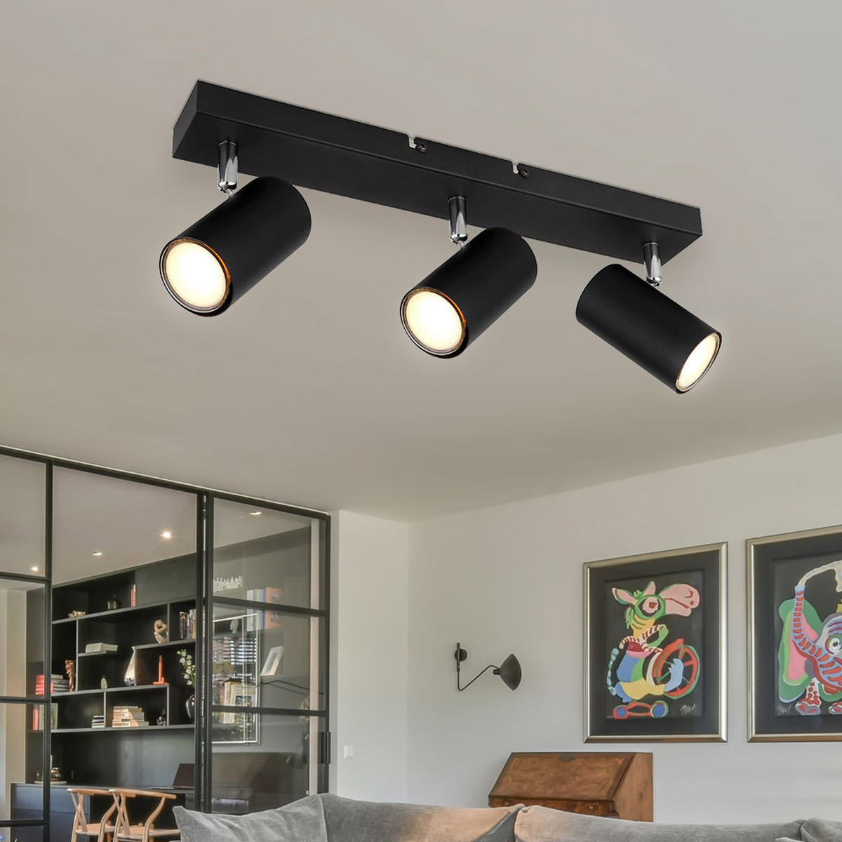 DECKENLEUCHTE Schwarz schwenkbare Strahler - Schwarz, Metall (41/6/12cm) - Globo Lighting