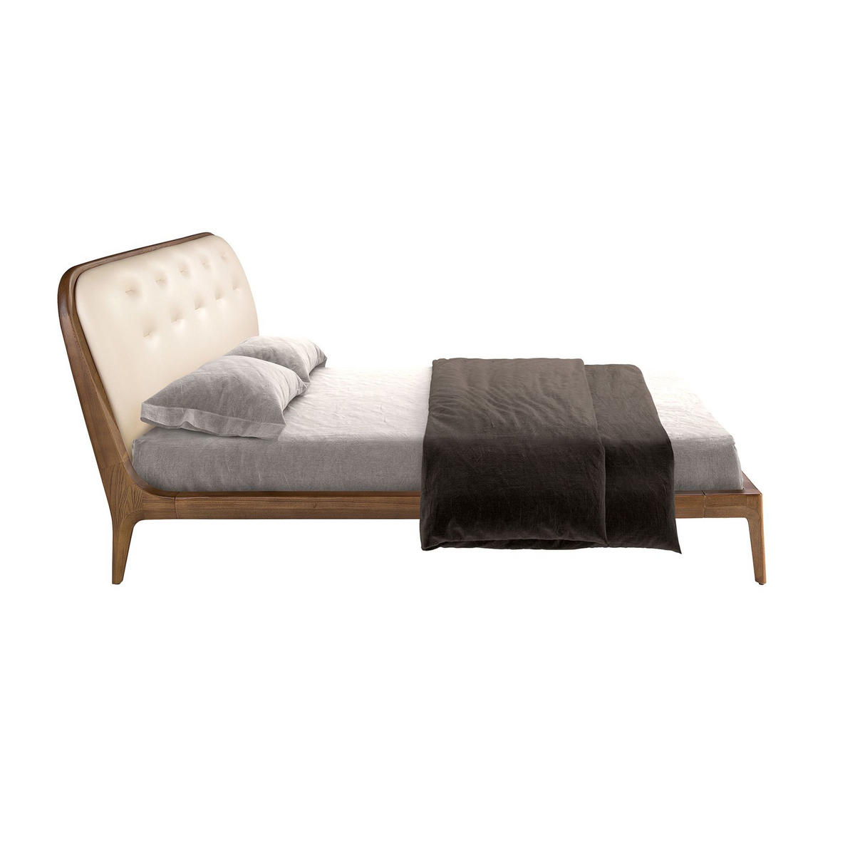 BETT Kunstleder 195/223/103 cm - Sandfarben/Nussbaumfarben, Leder/Holz (180/200cm) - ANGEL CERDA