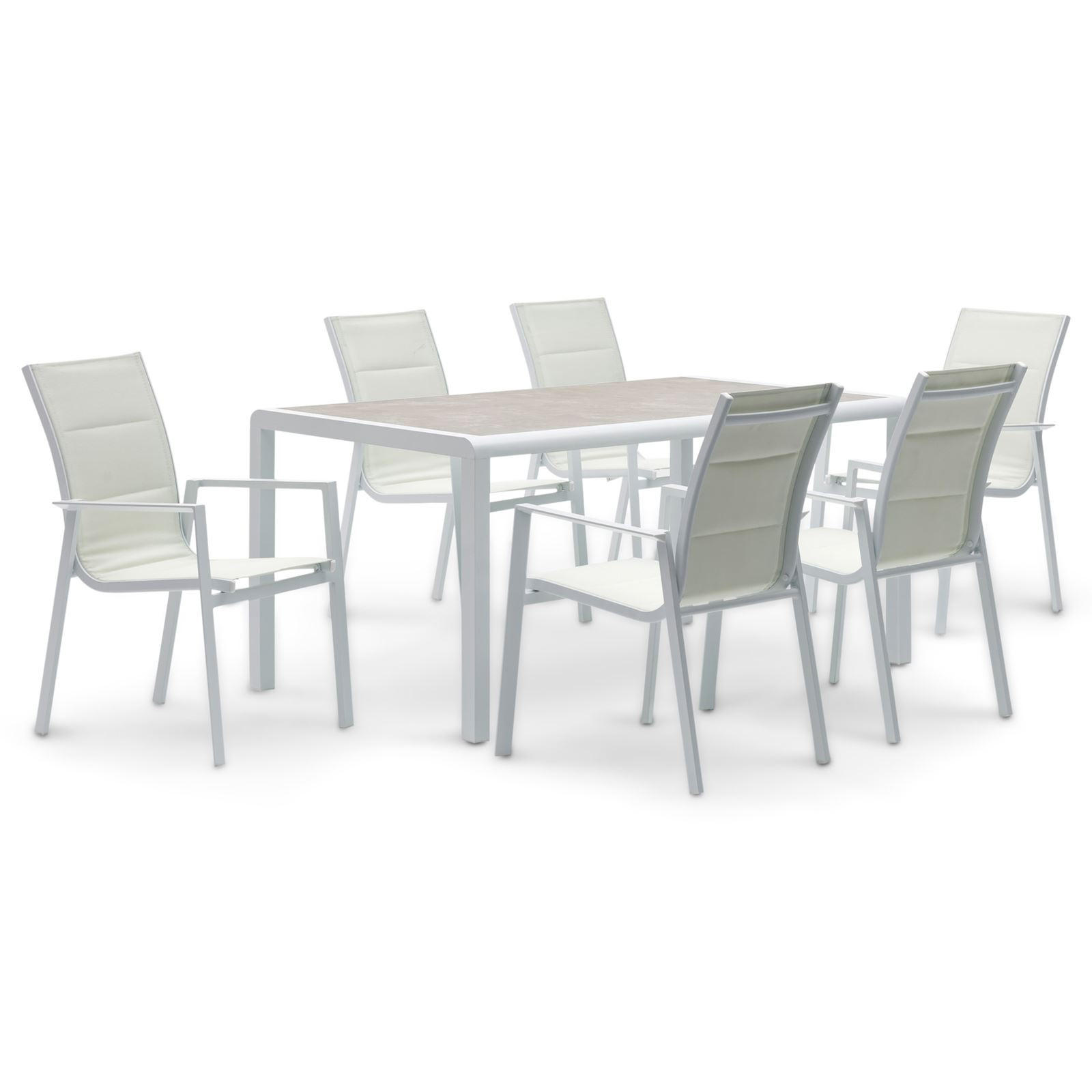 GARTENMÖBEL SET TRAPANI 7er Set grau, weiß - Grau, Glas/Metall - IDIMEX