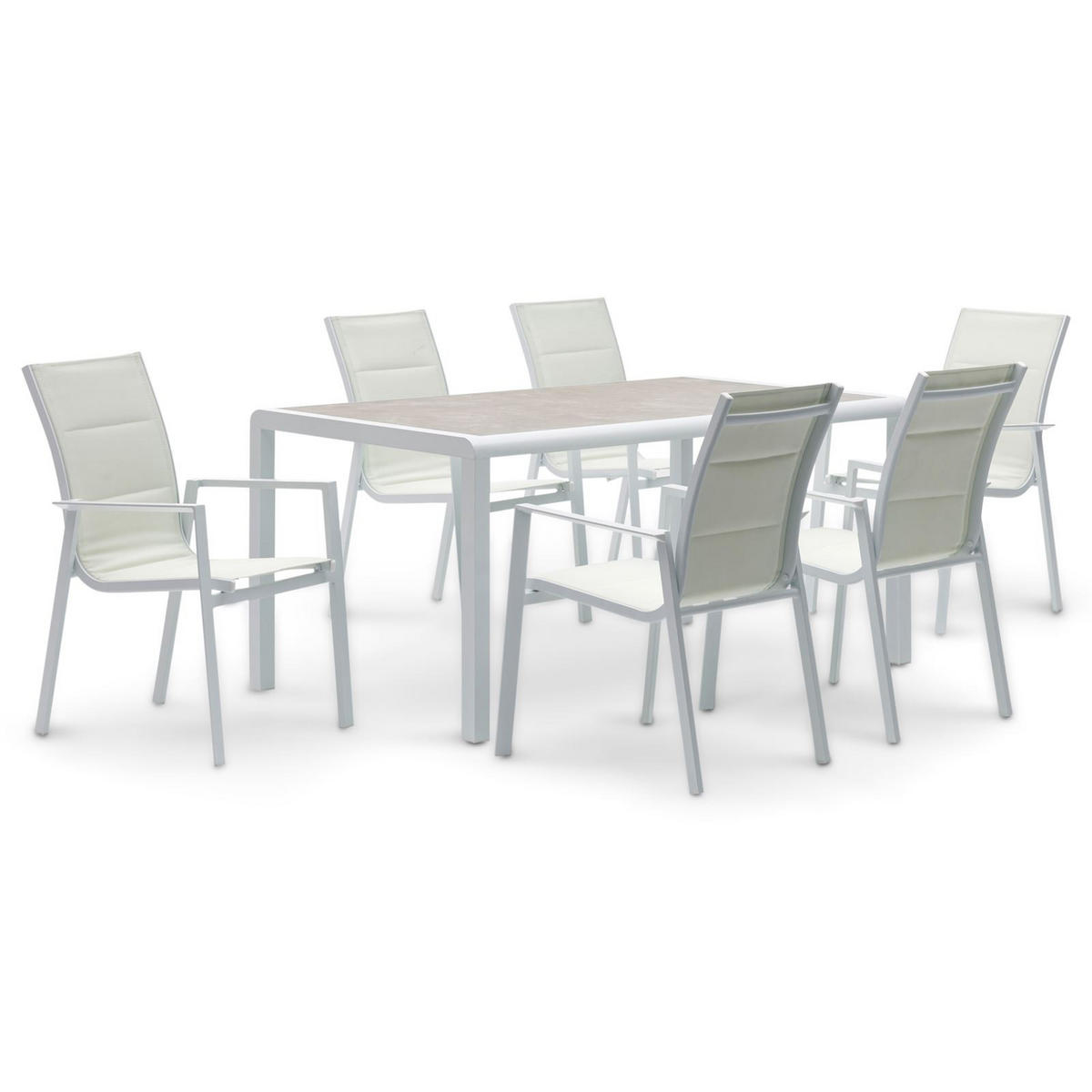 GARTENMÖBEL SET TRAPANI 7er Set grau, weiß - Grau, Glas/Metall - IDIMEX