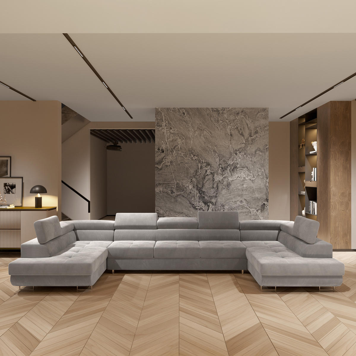 ROHOVÁ SEDAČKA ISOLANO světle šedá - stříbrná/světle šedá, kov/dřevo (408/202cm) - MASSENO