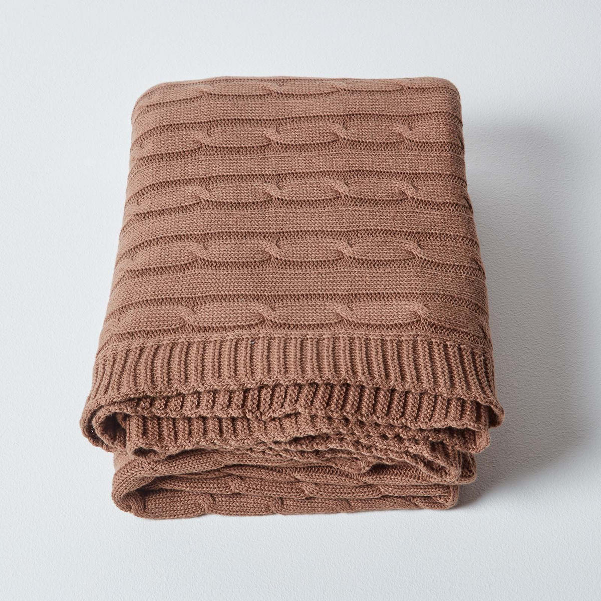 STRICKDECKE 150/200 cm, Baumwolle mit Rautenmuster - Braun, Textil (150/200cm) - Homescapes