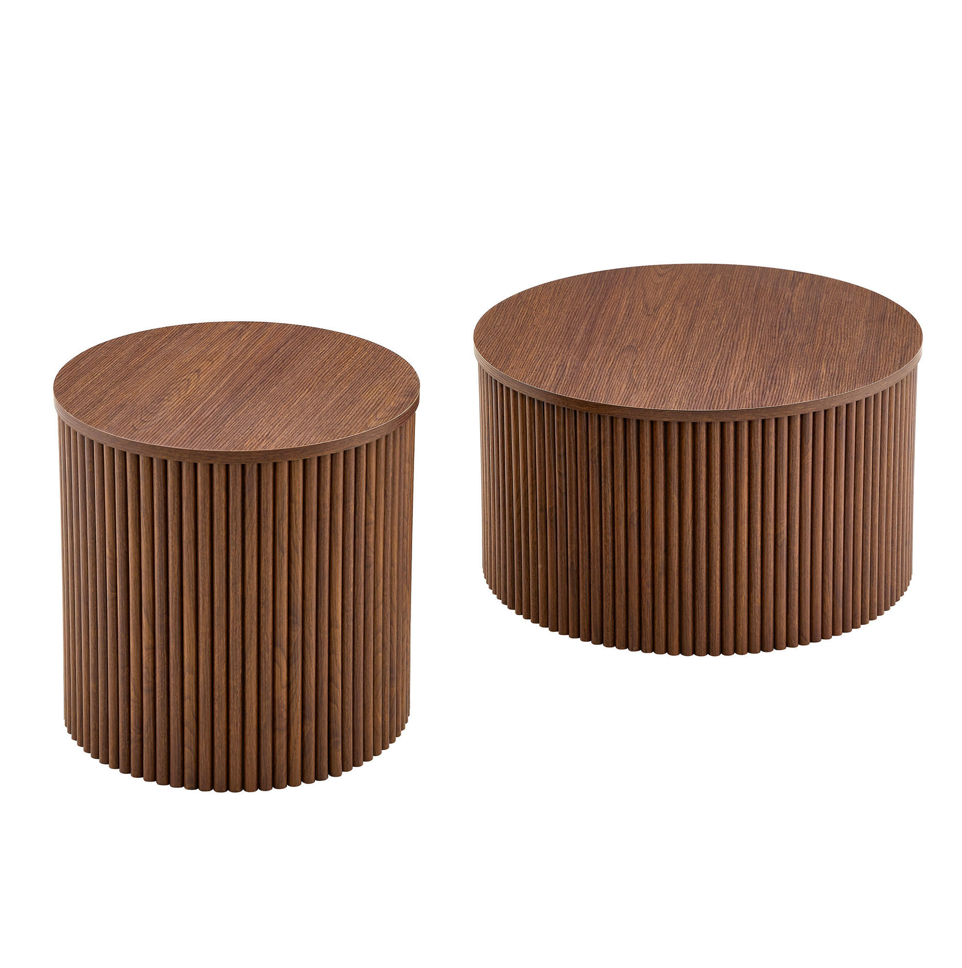 COUCHTISCH-SET 65/65/40 cm walnussfarben aus MDF mit Stauraum und Nesting-Funktion - Walnussfarben, Holzwerkstoff (65/65/40cm) - OKWISH