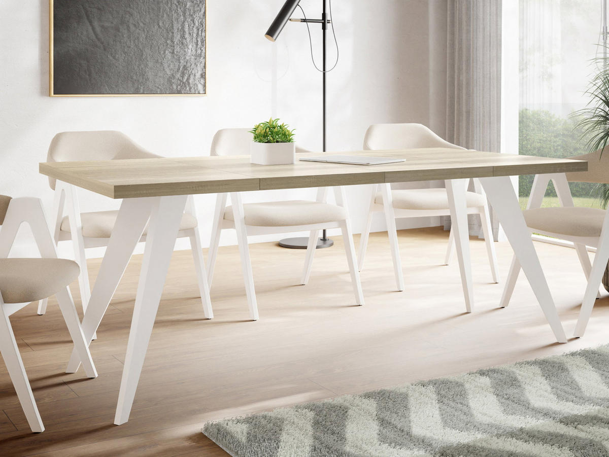 ESSTISCH Quadro quadratischer ausziehbarer, Sonoma Eiche 100-150/100/76 cm - Braun/Weiß, Holz/Holzwerkstoff (100/150/76cm) - WFL GROUP