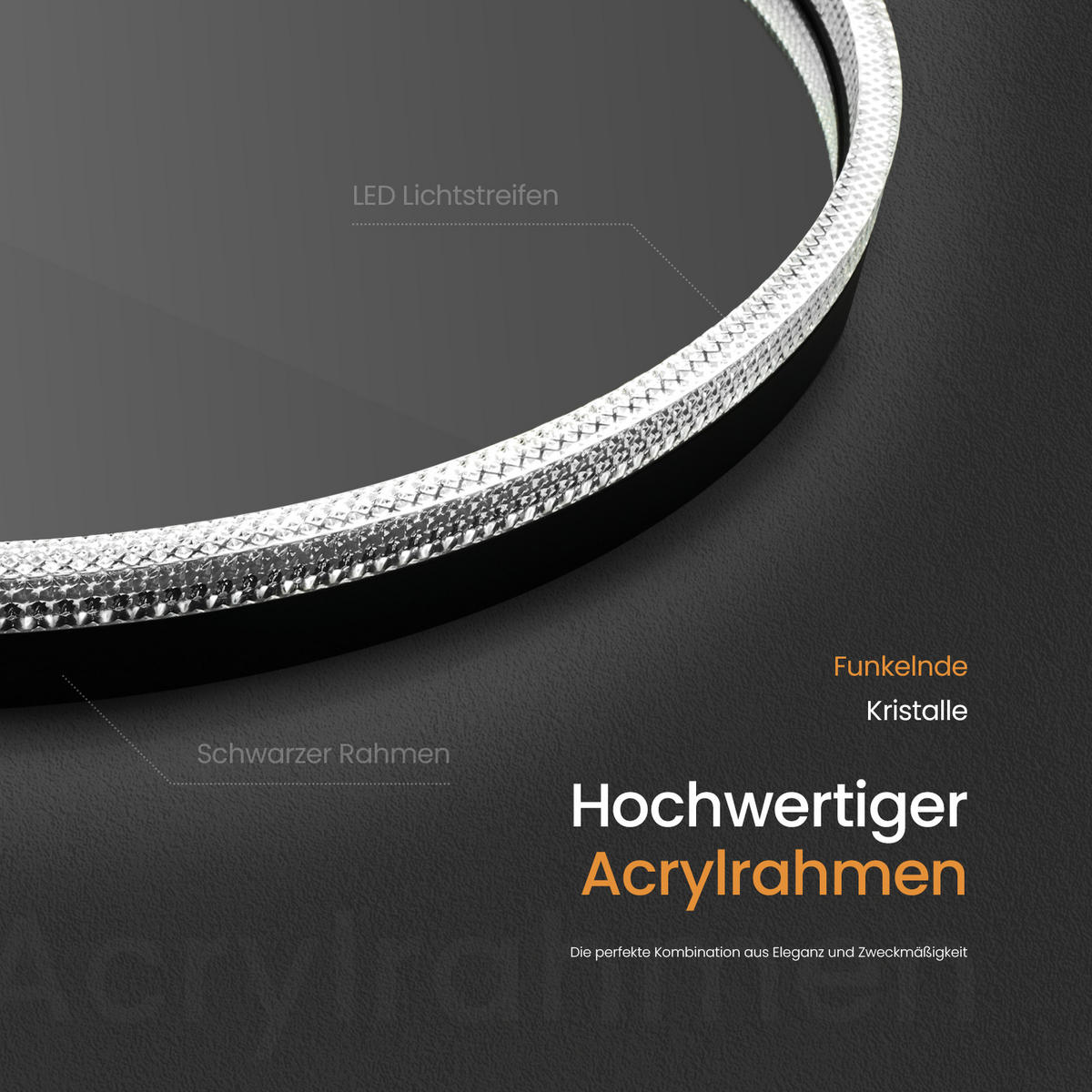BADSPIEGEL Runder mit Beleuchtung Schwarz ф60 cm - Schwarz, Glas (60/4.3/60cm) - EMKE