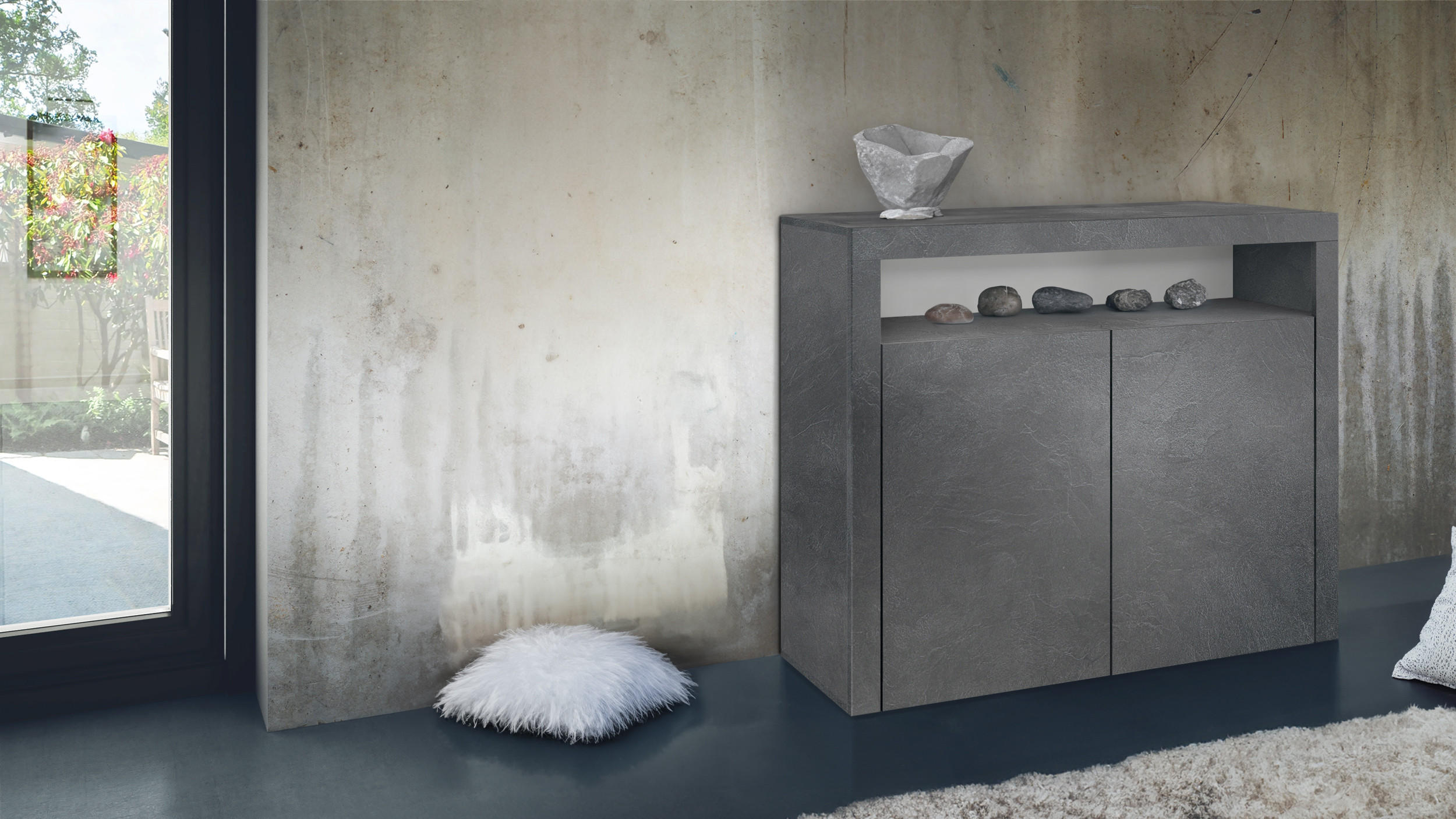 KOMMODE Denver Schiefer - Schieferfarben, Holzwerkstoff (107/88/35cm) - Vladon