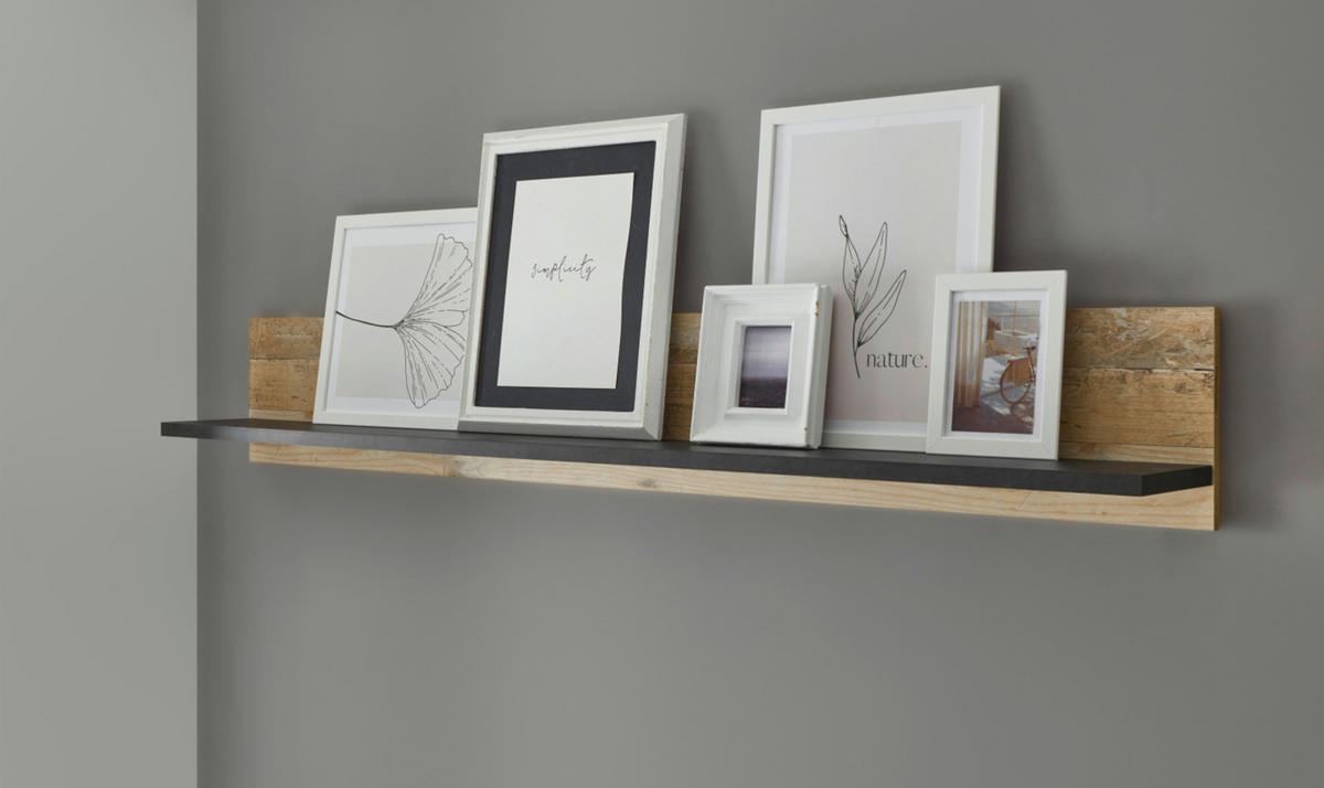 WANDBOARD Used Wood hell, anthrazit, Wandregal 160 cm - Anthrazit/Naturfarben, Holzwerkstoff/Metall (160/30/22cm) - Furn.Design