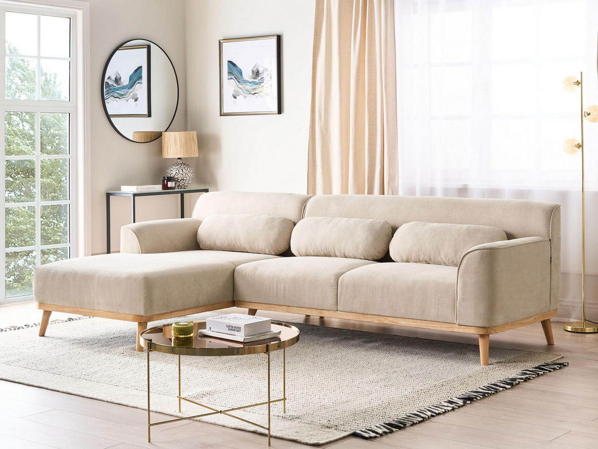 3-SITZER-ECKSOFA Cord hellbeige linksseitig Simos - Hellbraun/Beige, Textil (264/159cm) - Beliani