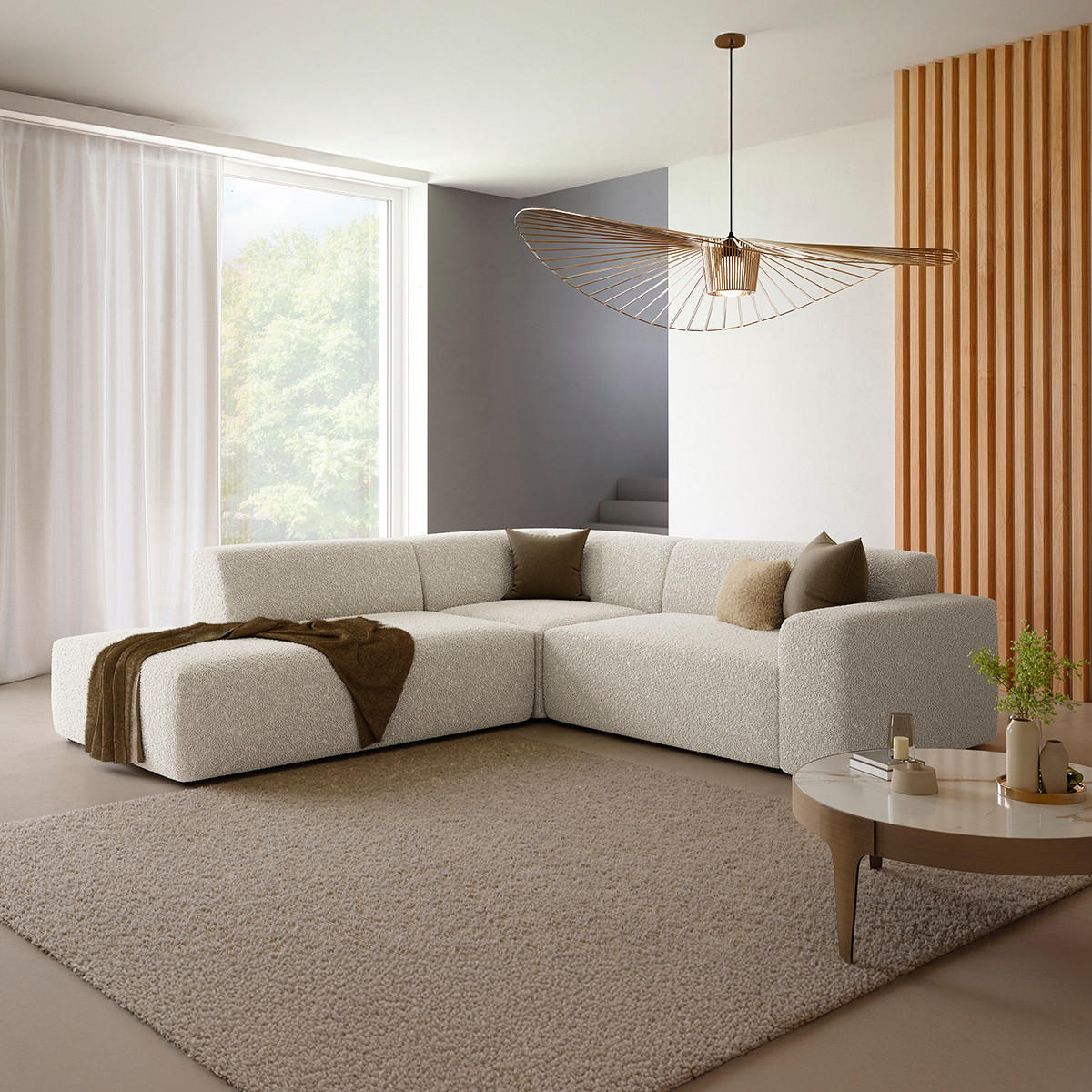 ECKSOFA Torino 5 Sitzplätze Beige - Beige, Holz (264/254cm) - Petits-meubles