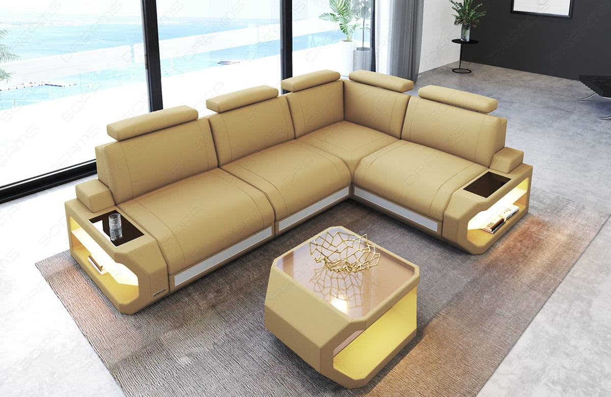 ECKSOFA Siena Beige Weiß Mikrofaserstoff - Beige, Kunststoff (272/272cm)