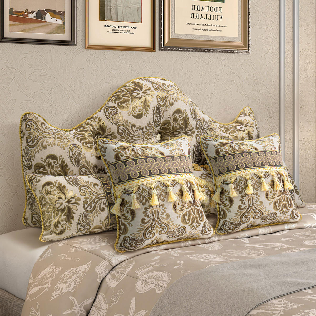 NACHTTISCHKISSEN Goldene Blume Beige 60*140cm 3er-set - Beige, Textil (15/140cm) - Vercart