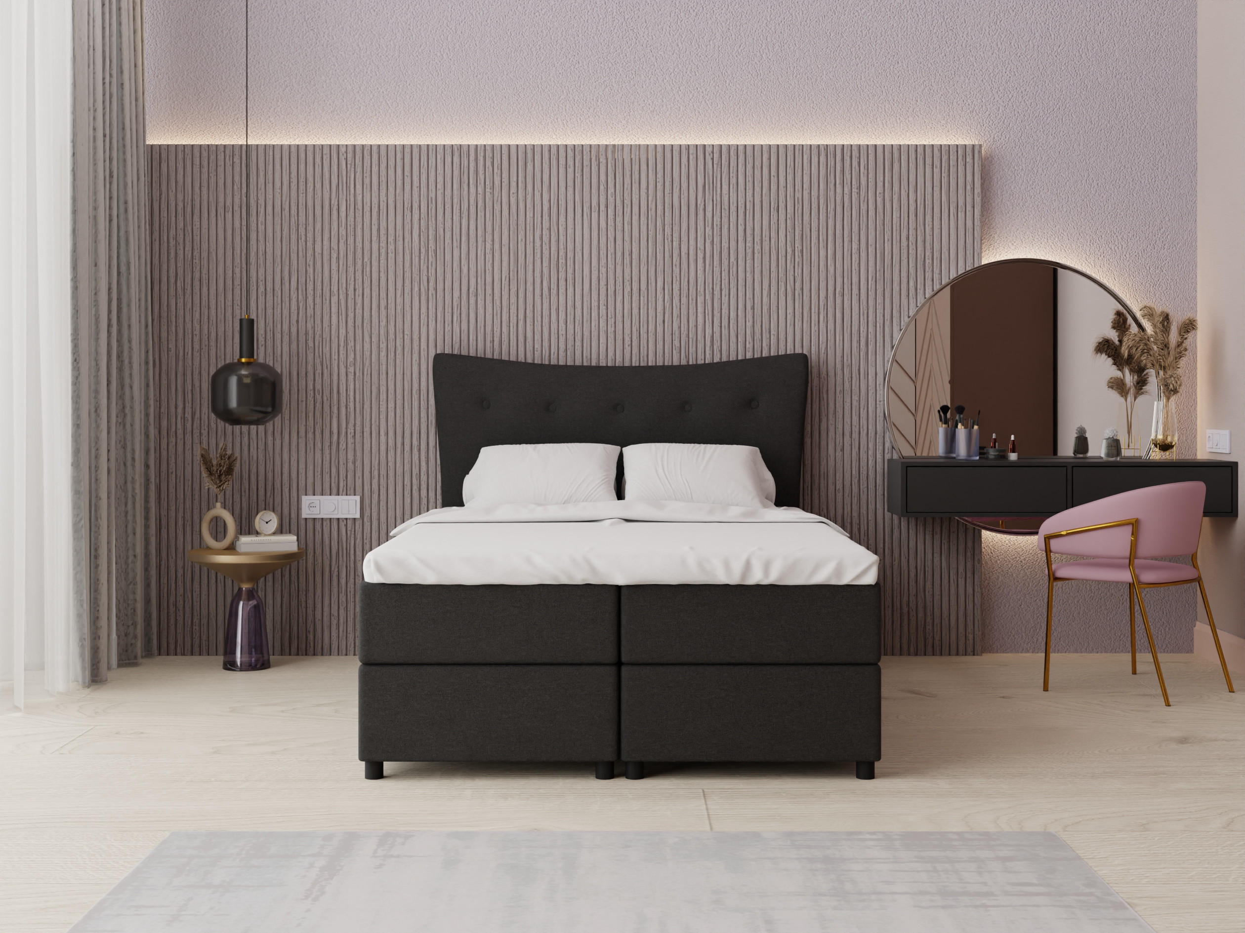 BOXBETT Nevada 140 x 200 cm Doppelbett mit hochwertiger Bonell-Matratze und Topper - schwarz - Schwarz, Holz (140/200cm) - Panda Möbel