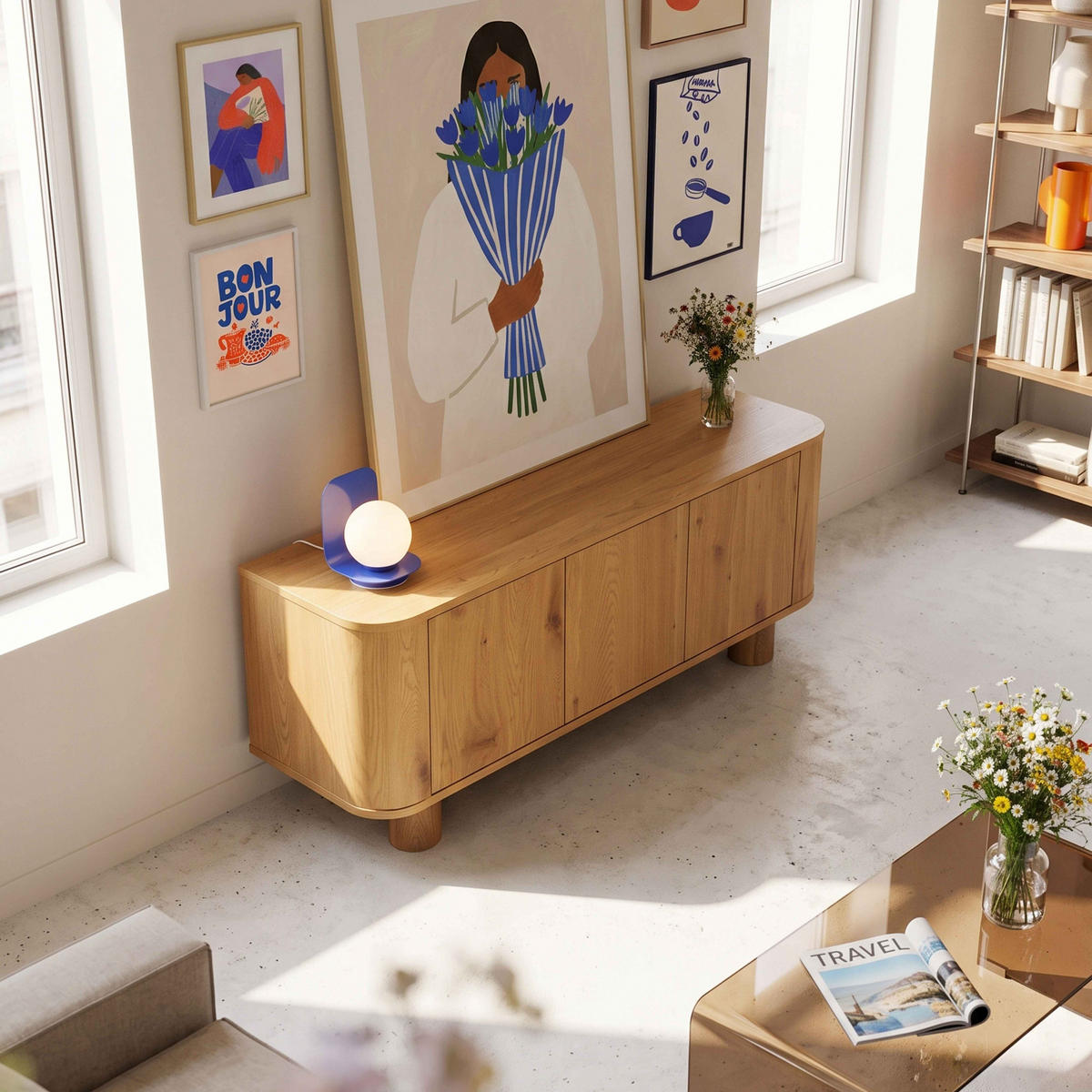 TV-SCHRANK 120 cm, helles Holz - Beige, Holz (120/50/40cm) - Oviala