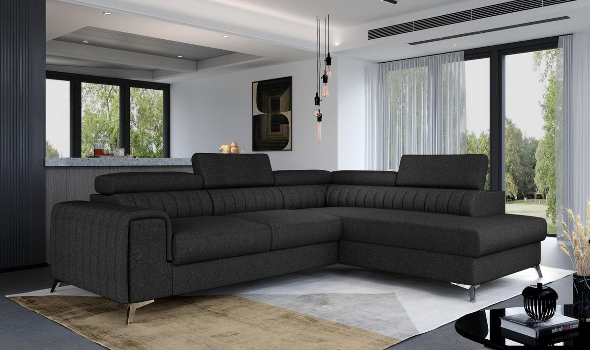 ECKSOFA - OLIVIER (Rechts, Anthrazit) - Anthrazit/Schwarz, Textil (275/205cm) - Möblo