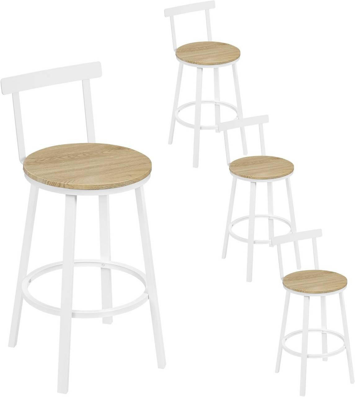 BARHOCKER 4er Set mit Lehne, Helle Holzoptik - Ahornfarben/Weiß, Holzwerkstoff/Metall (51.5/89/51.5cm) - Woltu