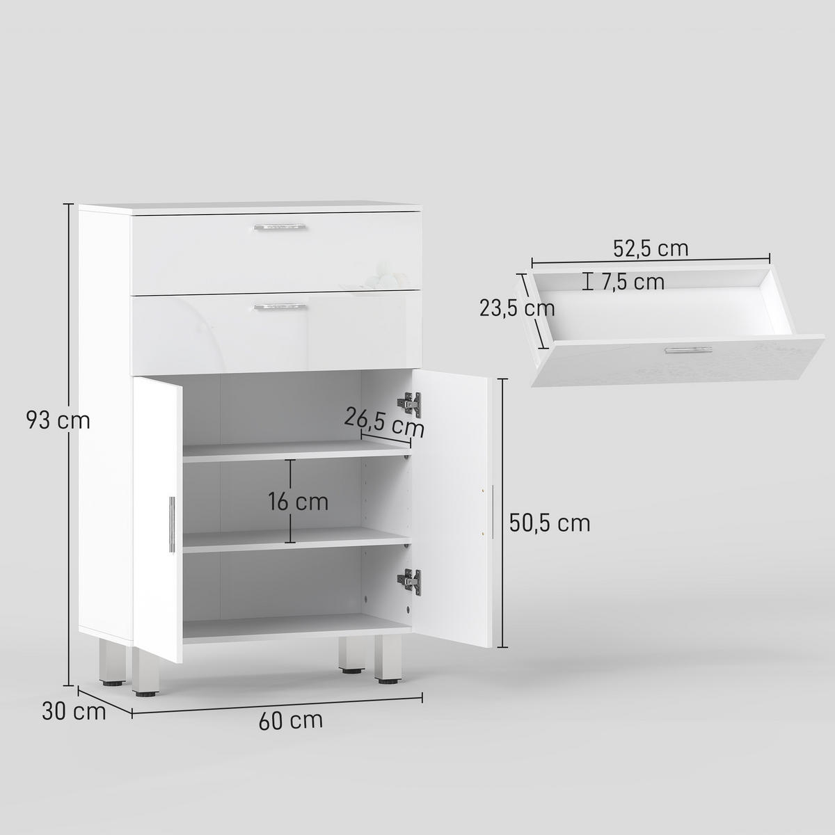 MIDISCHRANK DE-17332 Weiß - Weiß, Holzwerkstoff (30/93/60cm) - ComfortXL