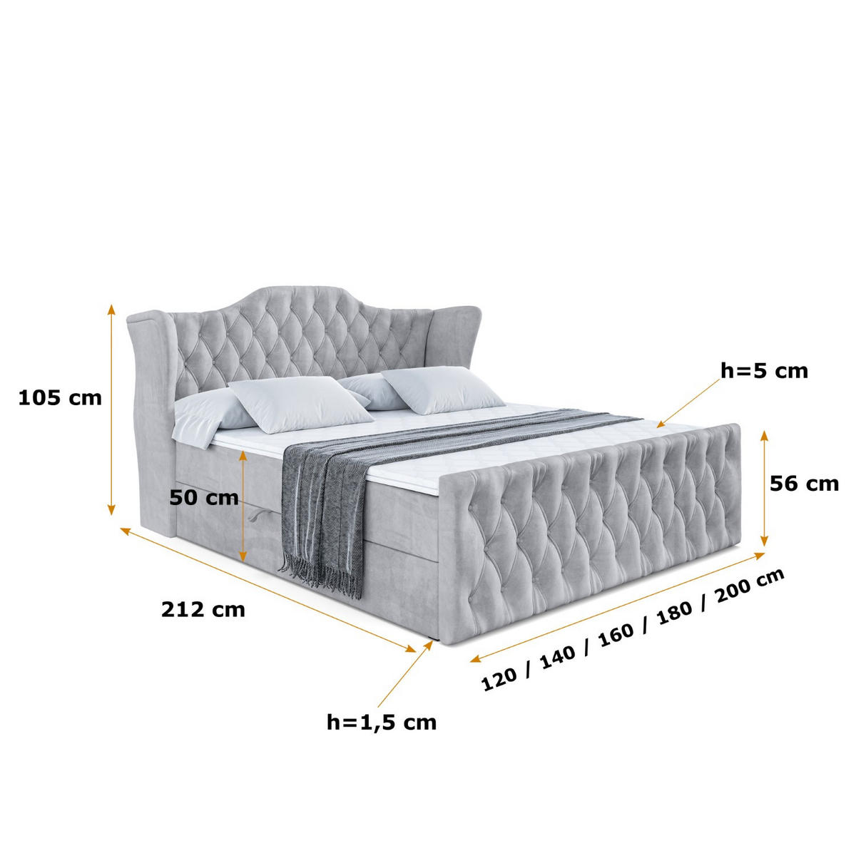 BOXBETT VILA-Z - 140x200 cm - H3 - Hellgrau - Hellgrau, Holzwerkstoff (140/200cm) - ALTDECOR