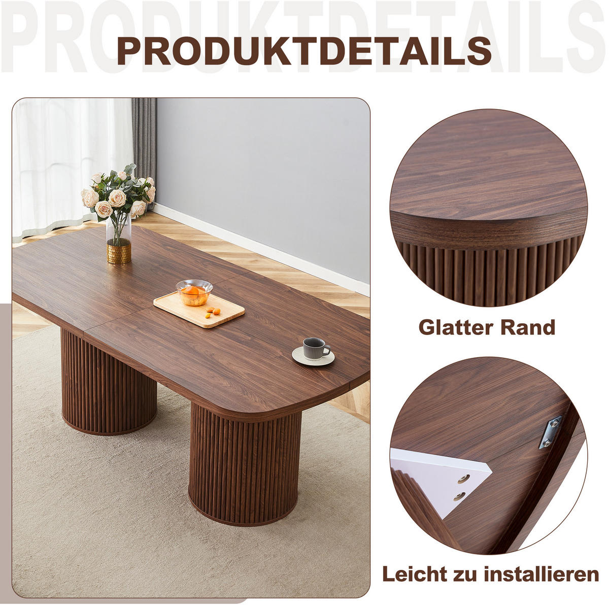 ESSTISCH in Walnussfarben Küchentisch mit geriffeltem Säulenfuß für die heimische Küche, L180/B90/H76cm - Nussbaumfarben, Holzwerkstoff (180/90/76cm) - STILVORA