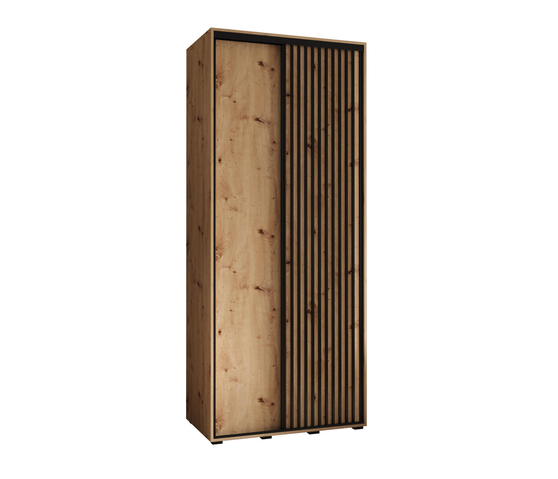 Abiks Möbel SCHWEBETÜRENSCHRANK Eiche Artisan, Eiche Artisan, Schwarz 120cm × 45cm × 205cm
