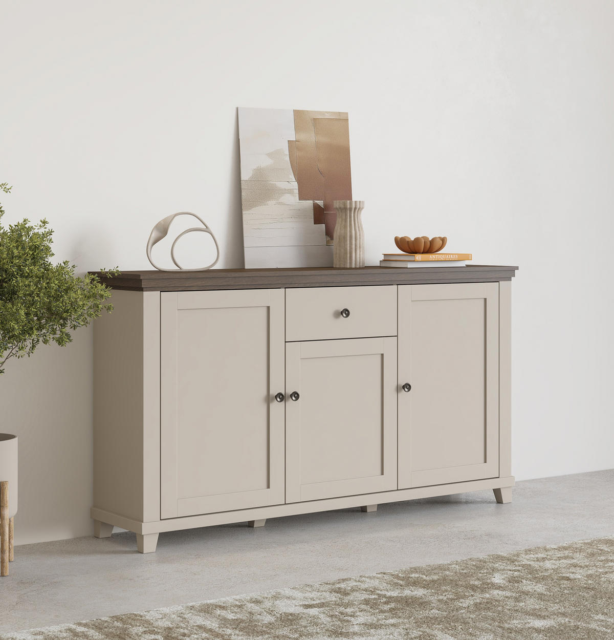 SIDEBOARD EVANDRO 160x42x93 cm mit 1 Schubladen und 3 Türen Beige - Beige, Holzwerkstoff (160/93/42cm) - MASSENO