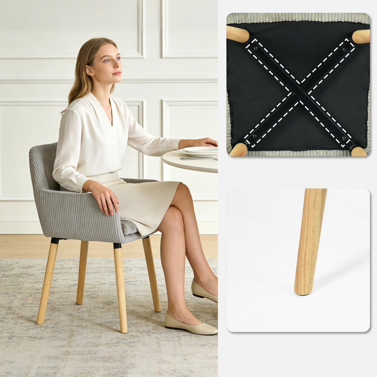 ESSZIMMERSTUHL 4er Set in Hellgrau mit Cord-Optik - Grau, Textil (54/77/53cm) - Meubles Cosy