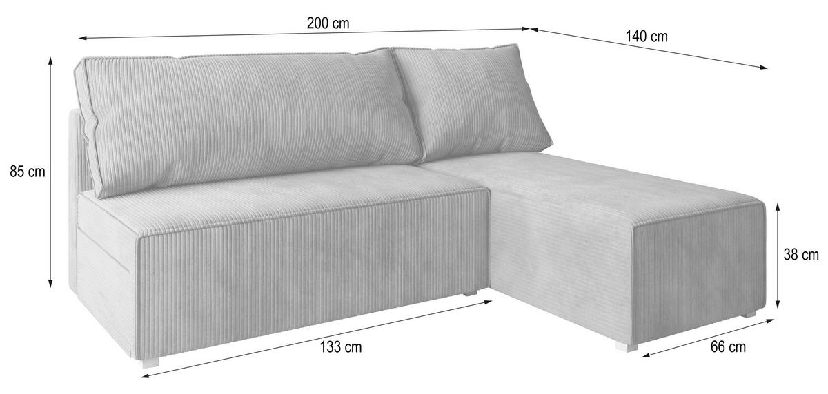 ROHOVÁ SEDAČKA BRISO černá - šedá/černá, dřevo/textil (200/140cm) - MASSENO