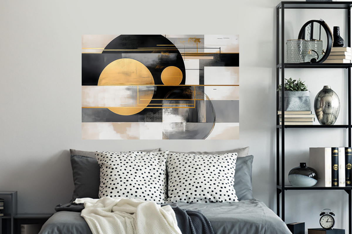 WANDTATTOO Abstrakt - Gold - Silber - Formen - Ästhetisch - Modern 120x80 cm - Goldfarben, Kunststoff (120/80/0.1cm) - MuchoWow