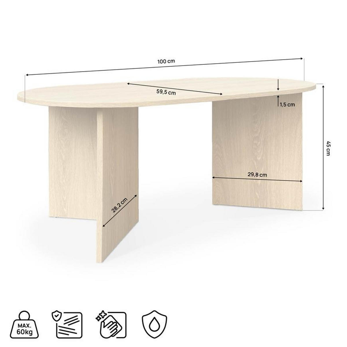 COUCHTISH Sven 100 cm Eichenoptik Skandinavischer - Beige, Holzwerkstoff (59.5/100/45cm) - Sicaan