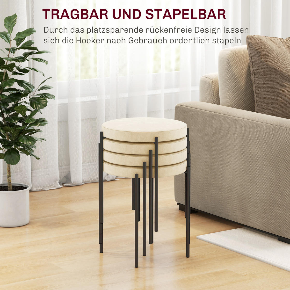 4ER-SET Esszimmerhocker Esszimmerstühle Küchenstuhl modern Polyester Metall Weiß - Weiß, Kunststoff (41.5/46/41.5cm) - HOMCOM
