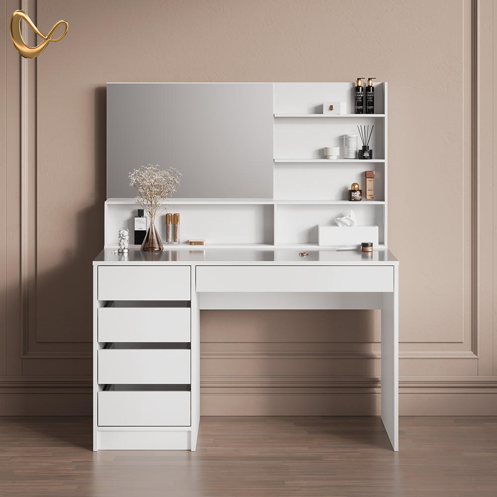 SCHMINKTISCH Imola Weiß 145 cm mit Spiegel - Weiß, Holzwerkstoff (145/75/55cm) - Livinity®