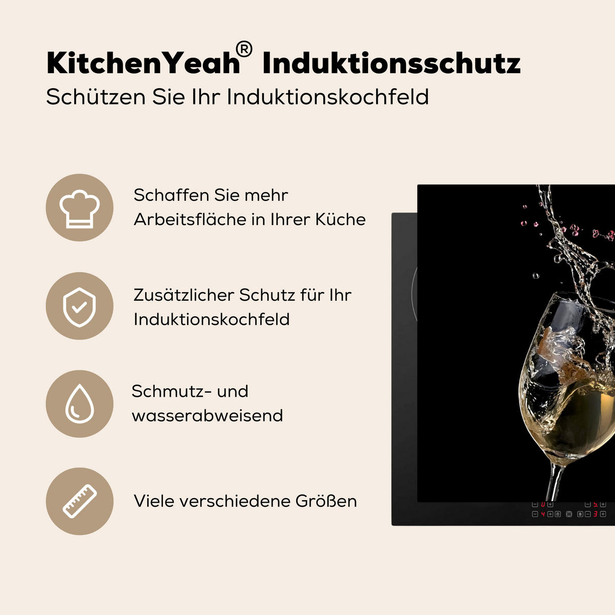 HERDABDECKPLATTE Rotwein - Weißwein - Glas - Schwarz Ceranfeldabdeckung 76x51.5 cm - Weinrot, Kunststoff (76/51.5/0.2cm) - MuchoWow