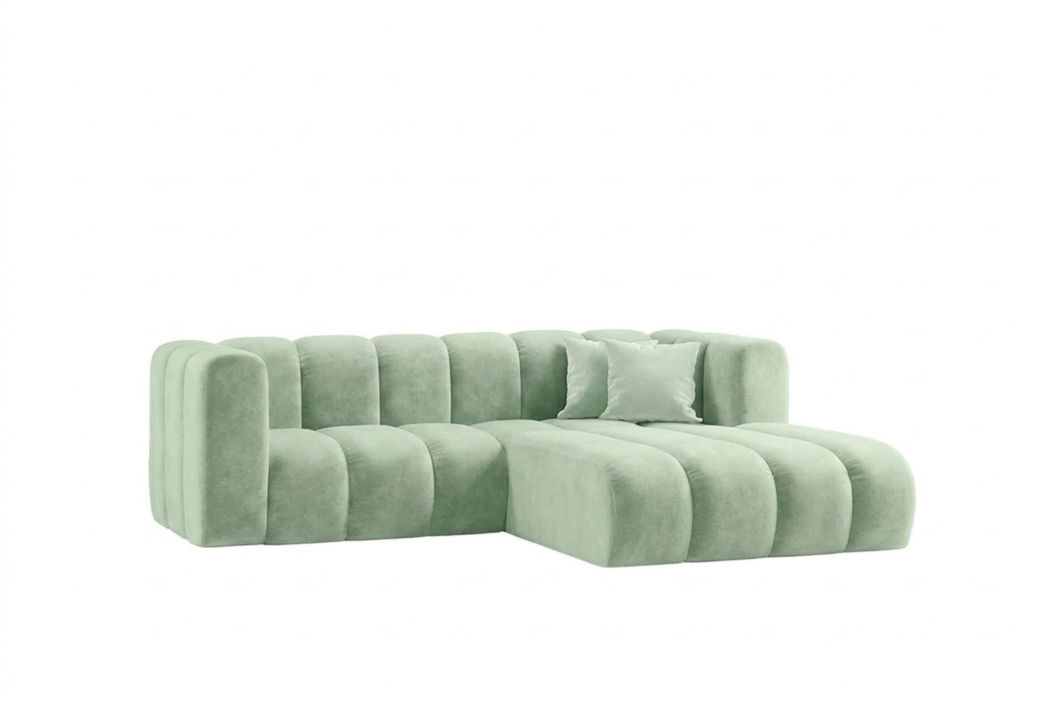 ECKSOFA Modulares In L-Form, Velvet-Stoff Riviera, Mintz, Rechts, GRAND - Mintgrün, Holz (227/179cm) - Kaiser Möbel