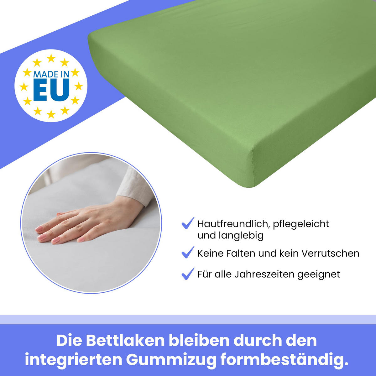 SPANNBETTLAKEN 160/200 cm, Jersey Elastisch 100 % Baumwolle Grüner Apfel - Hellgrün, Textil (160/200cm) - Best For Home