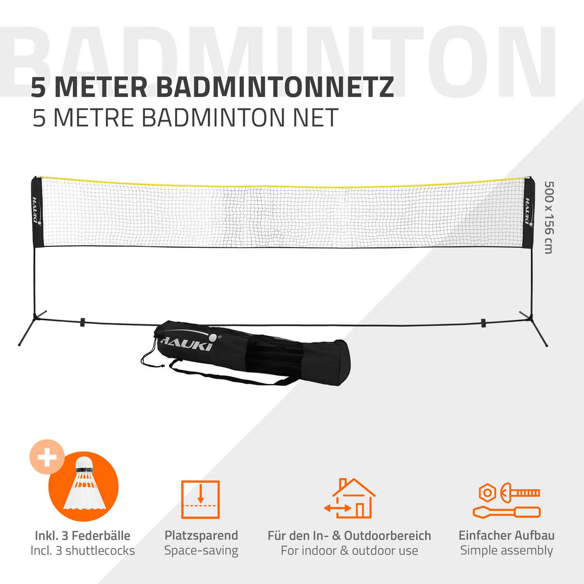 BADMINTON NET 5M - Schwarz, Metall (103/500cm) - Hauki